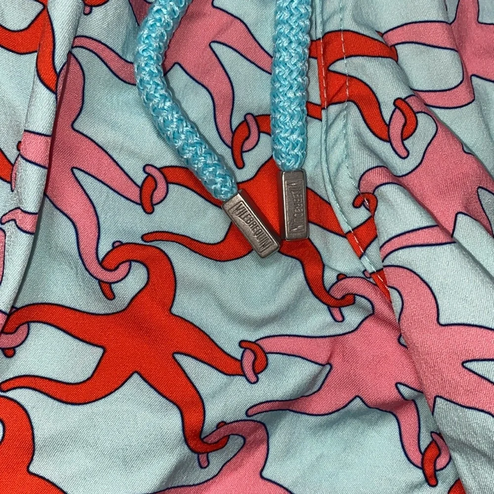 Vilebrequin Light Blue Swim Trunks with Pink & Orange Starfish Print